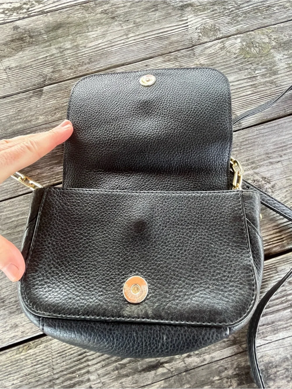 Tory Burch Black Pebbled Leather Flap Crossbody with Gold Logo